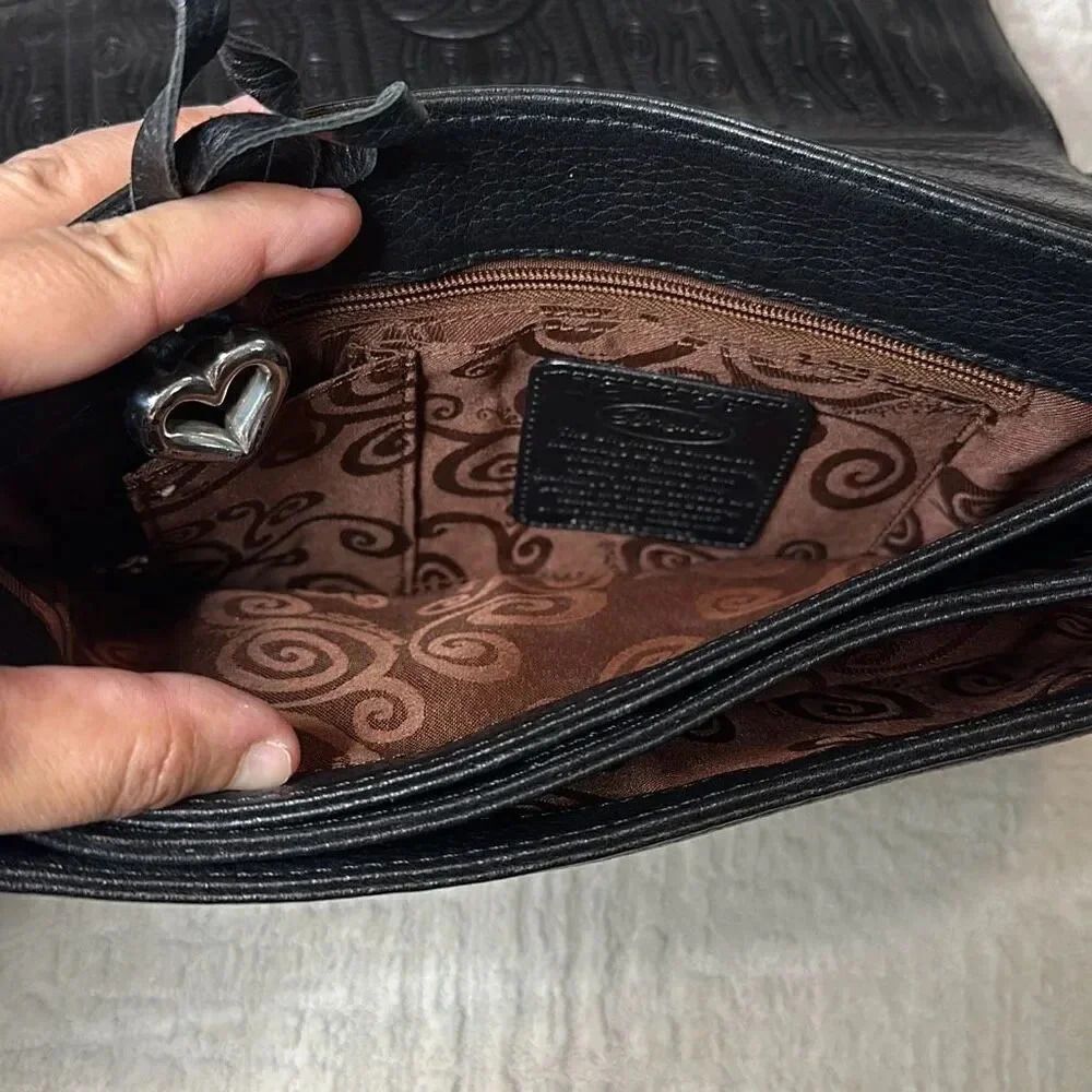 Brighton Black Pebbled Leather Chain Accent Multi Compartment Bag - Picture 9 of 13